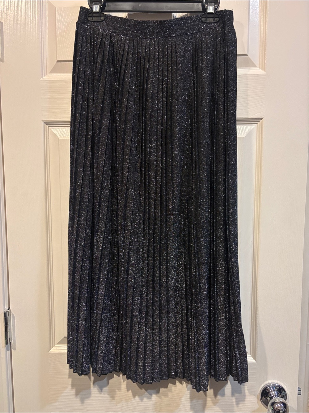 a new day Black Glitter Pleated Midi Skirt